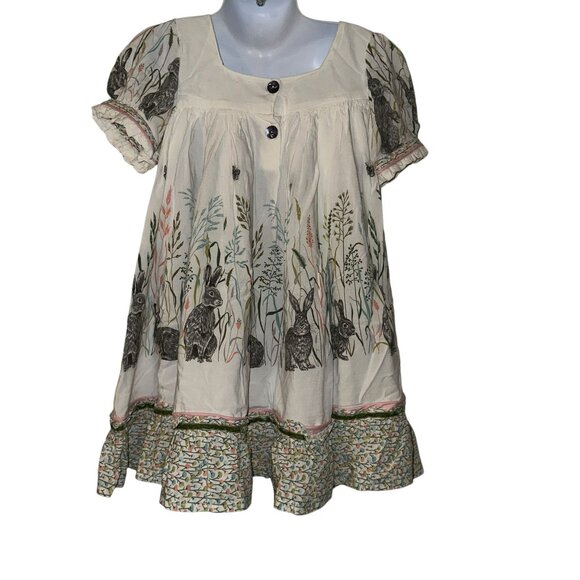 Bunny Rabbit Easter Dress Toddler Girls 3T Bunnies Playing in Grassy Field - Picture 6 of 9